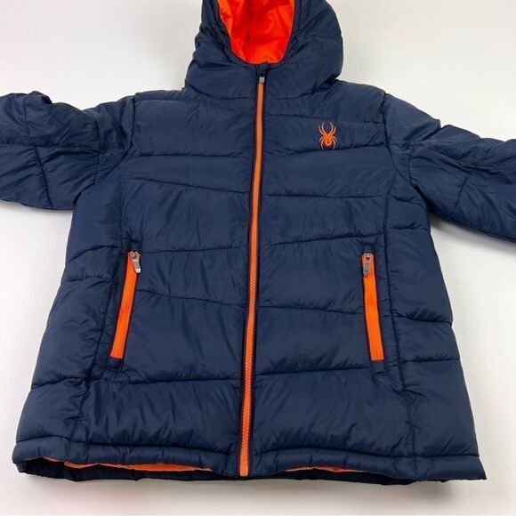 Spyder Frontier Hooded Puffer Jacket, Youth XL Blue/Orange - Picture 4 of 11